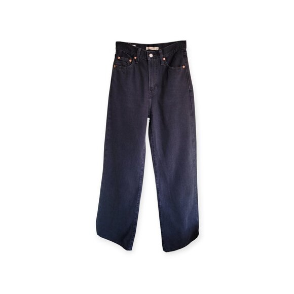 Levis Ribcage Wide Leg Jeans Black Size 25 Super High Rise Vintage Fit - Picture 5 of 16